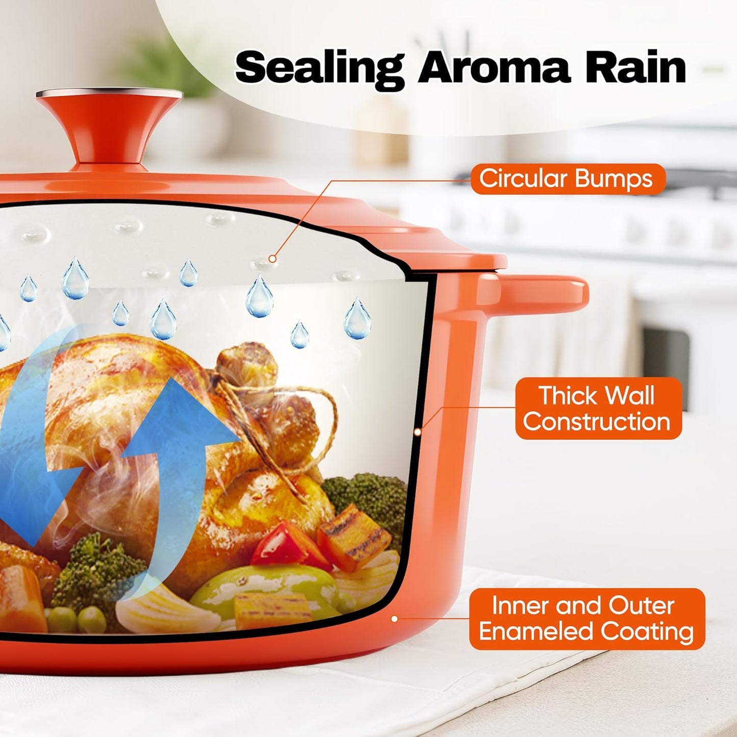 7 Quart Dutch Oven Pot with Lid, Non Stick Enameled Cast Iron Dutch Oven for Bread Baking, Heavy-Duty, Oven Safe Ceramic Cookware Up to 500°F for Baking, Braising, Stews, Roasting, Orange