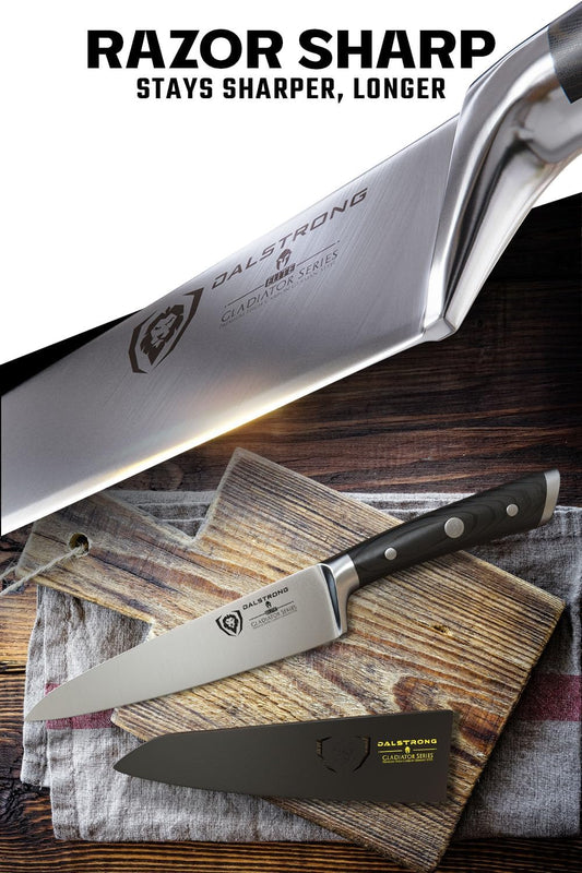 Dalstrong Chef Knife - 7 inch - Gladiator Series Elite - Forged High Carbon German Steel - Razor Sharp Kitchen Knife - Full Tang - Black G10 Handle - Sheath Included - Chef's Knife - NSF Certified