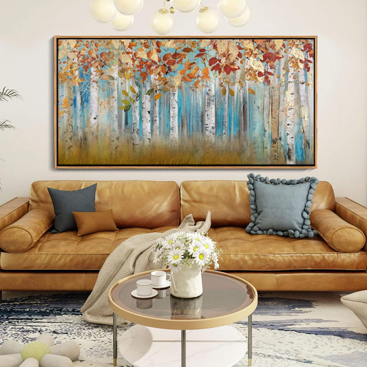 YCPRIMER Birch Tree Canvas Wall Art Landscape Yellow Picture Wall Decor for Living Room Large Bedroom Wall Decor Above Bed Artwork for Walls 29×58IN