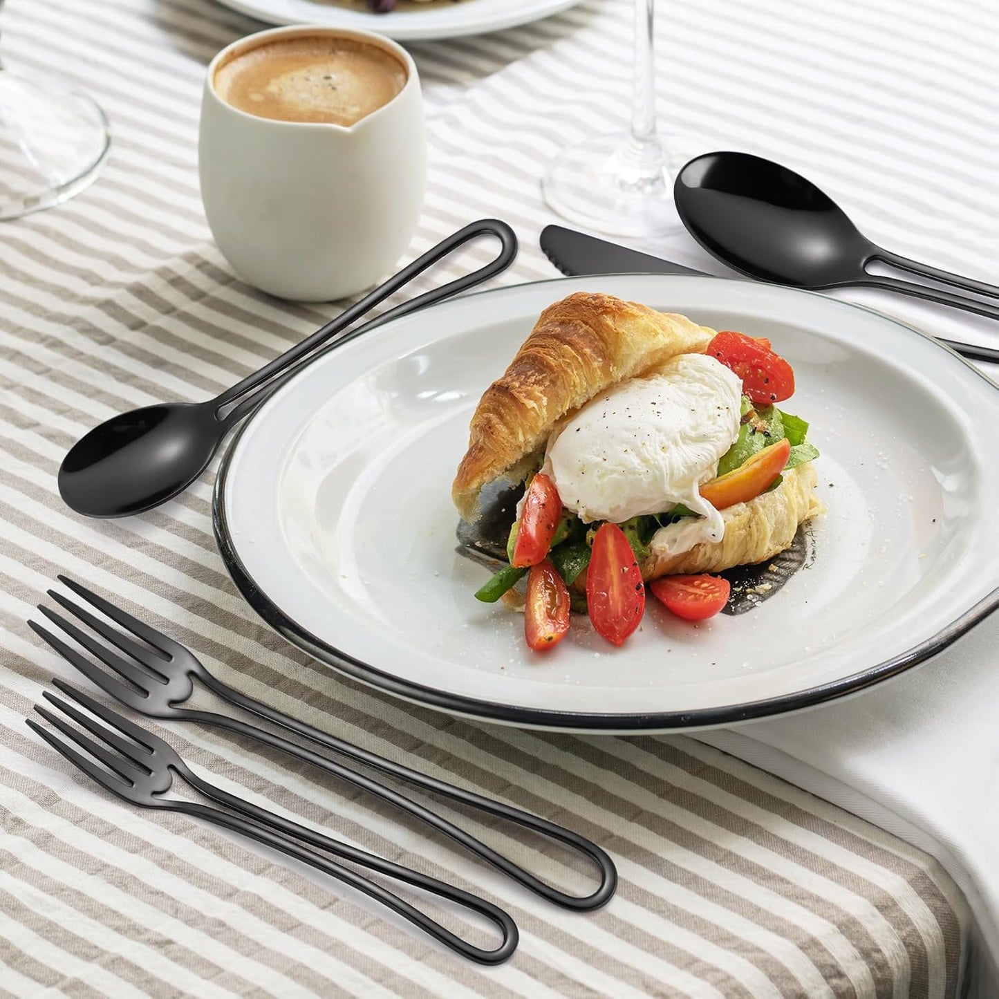 Black Silverware Hollow Flatware Set for 4 Stainless Steel Cutlery 20 Piece Hanging Forks Spoons and Knives Unique Eating Utensils for Home Restaurant Parties