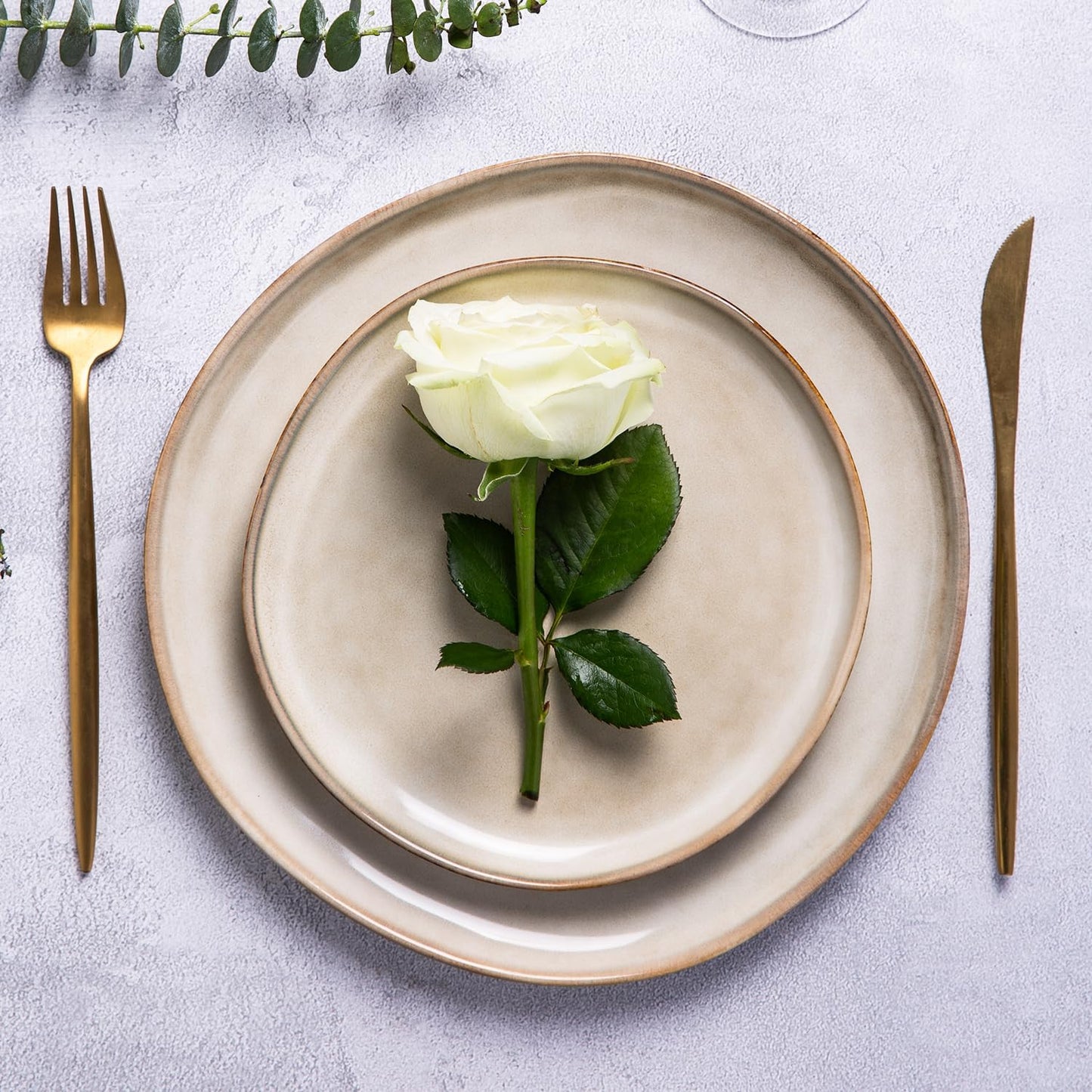 AmorArc Ceramic Dinner Plates Set of 6, 10.5 Inch Handmade Reactive Glaze Stoneware Plates, Rustic Shape Dinnerware Dish Set for Kitchen, Microwave & Dishwasher Safe, Scratch Resistant-Cappuccino