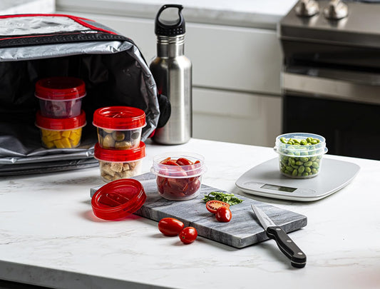 (4 Ounce 20 Pack) Twist cap Containers Clear Bottom With Red Top Screw on Lids Twist Top Food Storage Freezer Containers