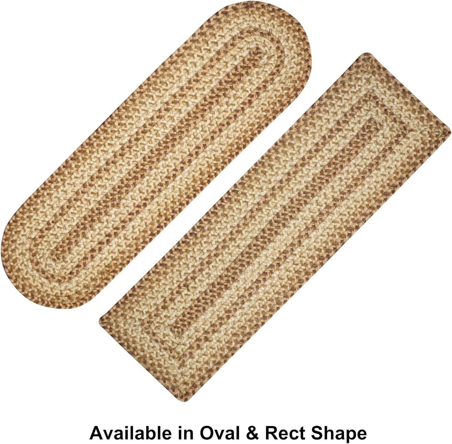 Homespice Cookie Dough Jute Braided Table Runner, Country Rustic Decor, Set of 2, Brown Oval 8x28 - Also Ideal as Stair Treads - Rich Colors, Easy to Clean, Durable and Protects Furniture
