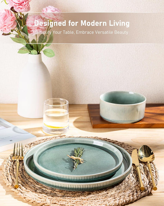 GBHOME Stoneware Dinnerware Sets for 4,Round Reactive Glaze Ceramic Plates and Bowls Set,Highly Scratch Resistant | Dishwasher & Microwave Safe Dishes Set,Service for 4(12Pcs)