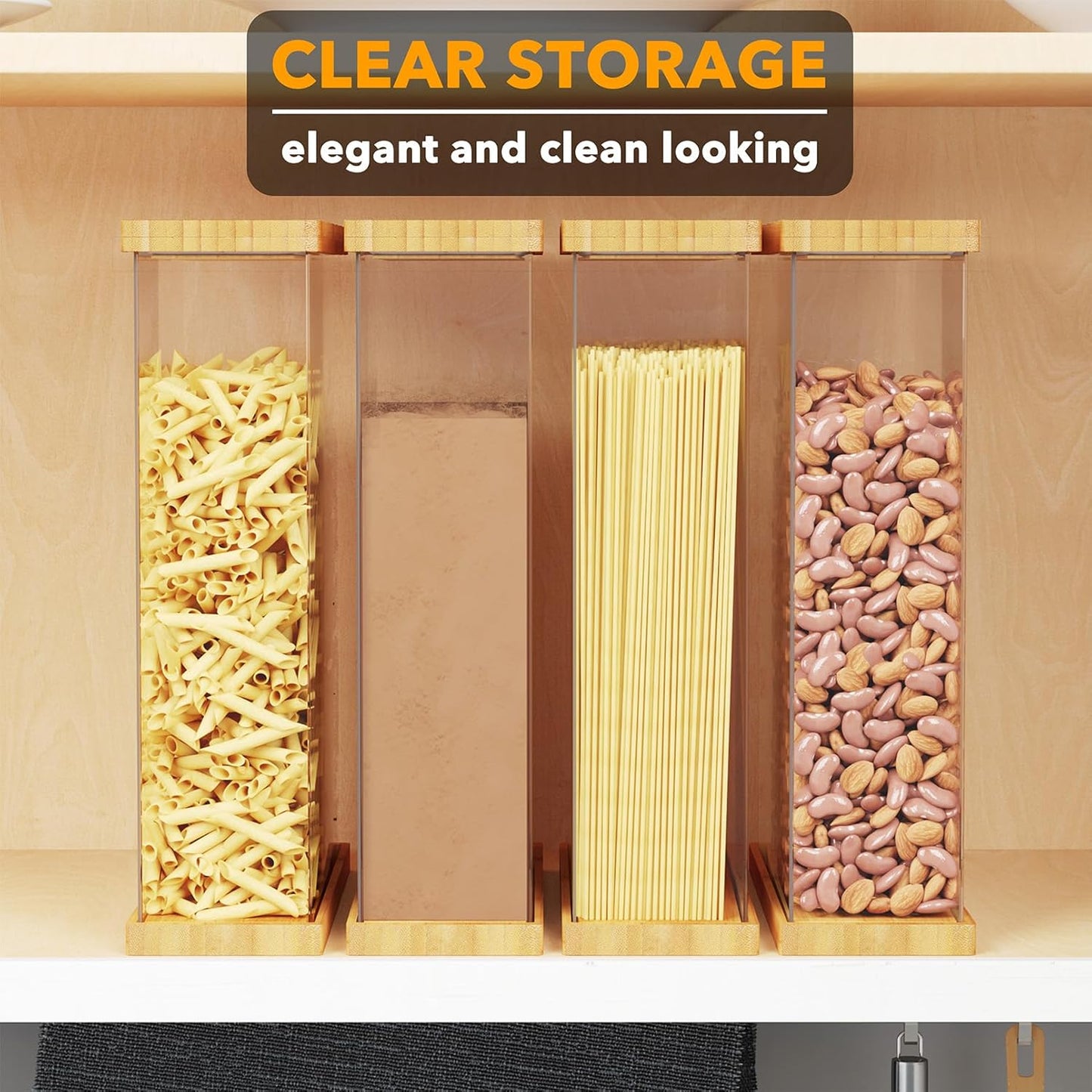 SpaceAid Bamboo Food Storage Container - Airtight Cereal Containers with Lids, Kitchen Cereal Canisters Pantry Organizers and Storage for Rice, Flour, Coffee, Snack, Large 2 Pack