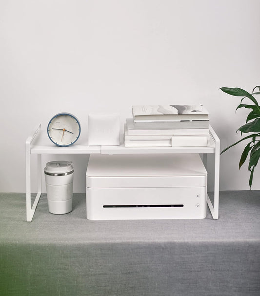 Nxconsu Expandable Cabinet Shelf Organizer Riser for Kitchen Pantry Cupboard Under Sink Countertop Home Storage Organization Rack Space Saver Freestanding Heavy Duty Nonslip Stackable White