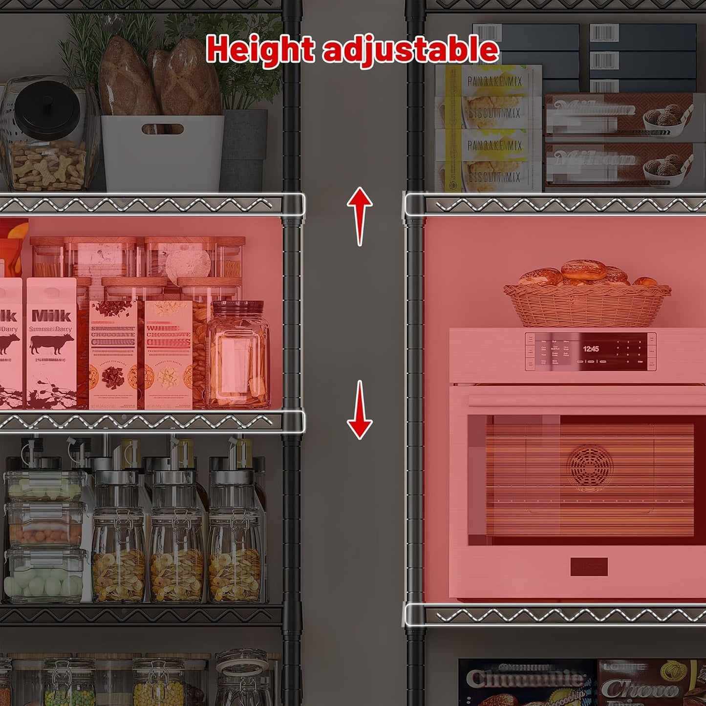 REIBII 45.8''W Storage Shelves Wire Shelving,5Tier Shelves Organizer, Sturdy Metal Garage Shelving, Adjustable Storage Rack for Pantry Kitchen Steel Shelving, 45.8" W x 71" H x 17.2" D