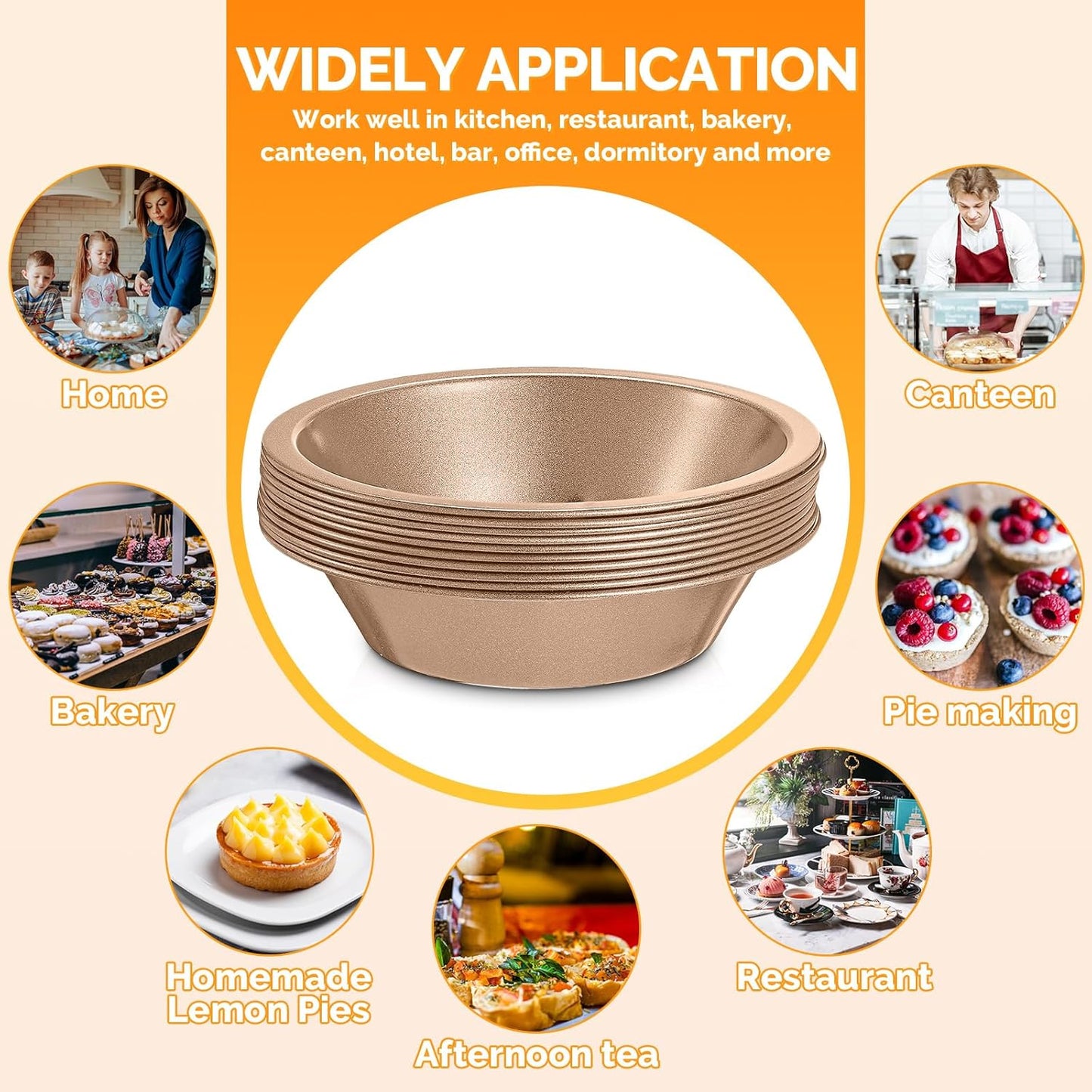 8 Pcs mini pie tins 4 inch Pie Pan Dish for Baking Carbon Steel Pizza Nonstick Plate Bakeware Set Oven Air Fryer Cake Bread Meat (Champagne)