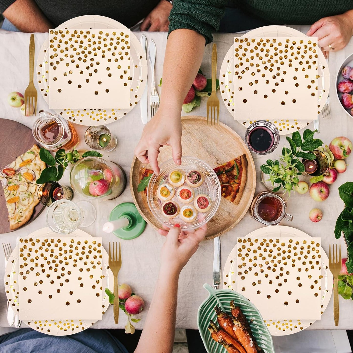 90PCS Pink and Gold Paper Plates Napkins Set, Disposable Gold Dot Party Plates with Napkins Forks Dessert Dinnerware Party Supplies for Wedding, Graduation, Festivals