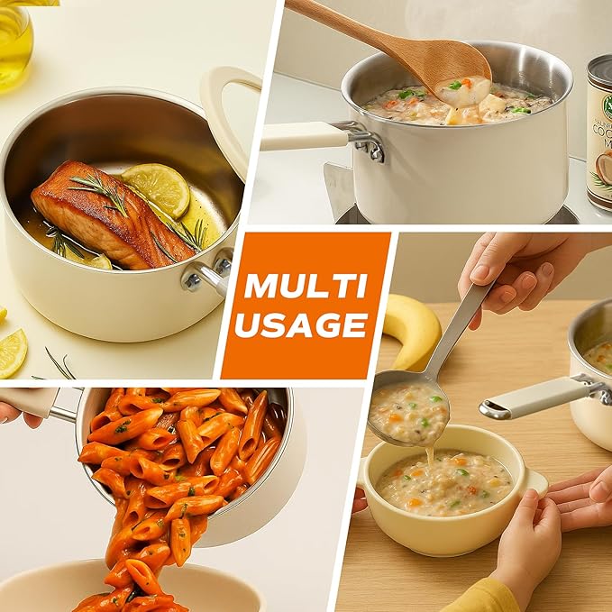 Tri-Ply Stainless Steel Sauce Pan, 1.5 Quart Saucepan with Lid, Cooking Pot for All Cooktops, Stainless Steel Pot for Home, Kitchen or Restaurant, PTFE & PFOA Free