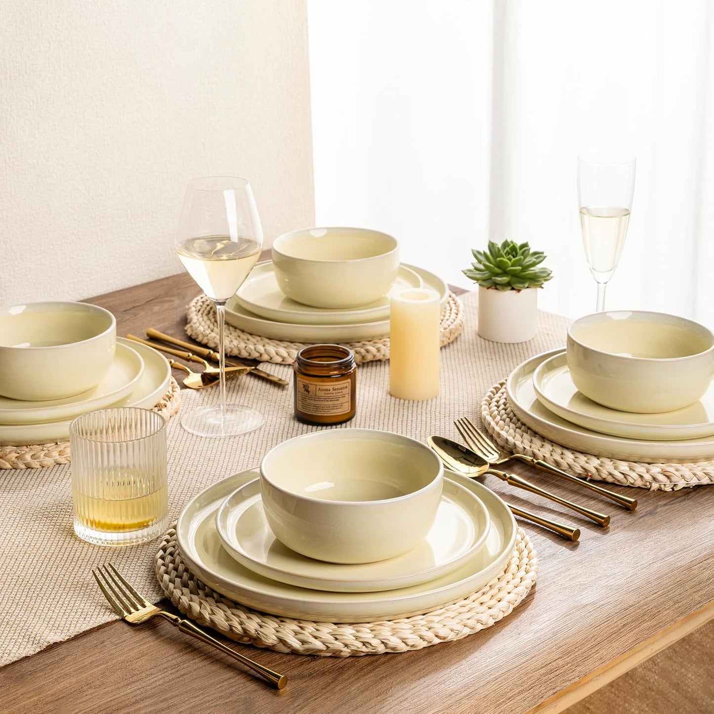 AmorArc Stoneware Dinnerware Sets for 4,Round Reactive Glaze Ceramic Plates and Bowls Set,Highly Scrath Resistant | Dishwasher & Microwave Safe Dishes Set,Service for 4 (12pc)