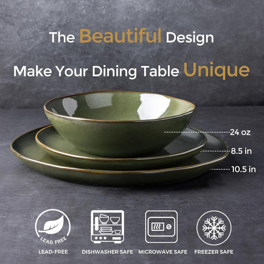 AmorArc Ceramic Dinnerware Sets,Handmade Reactive Glaze Stoneware Plates and Bowls Set,Highly Chip and Crack Resistant Dishware | Dishwasher & Microwave Safe Dishes,Service for 4(12Pcs)