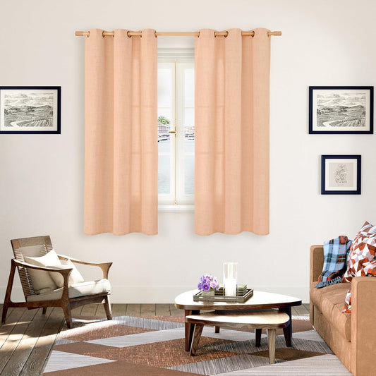 YoungsTex Linen Curtains 63 Inches Length for Living Room, Light Filtering Textured Short Window Drapes with Bronze Grommet Privacy for Bedroom Bathroom, Peach, 42 x 63 Inch, 2 Panels