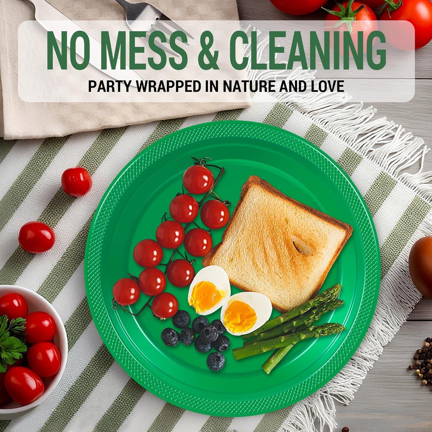 50 Green Plastic Plates For Party, Includes 25-9" & 25-7" Cake Dessert Plastic Dinner Plates Disposable For Party Supplies