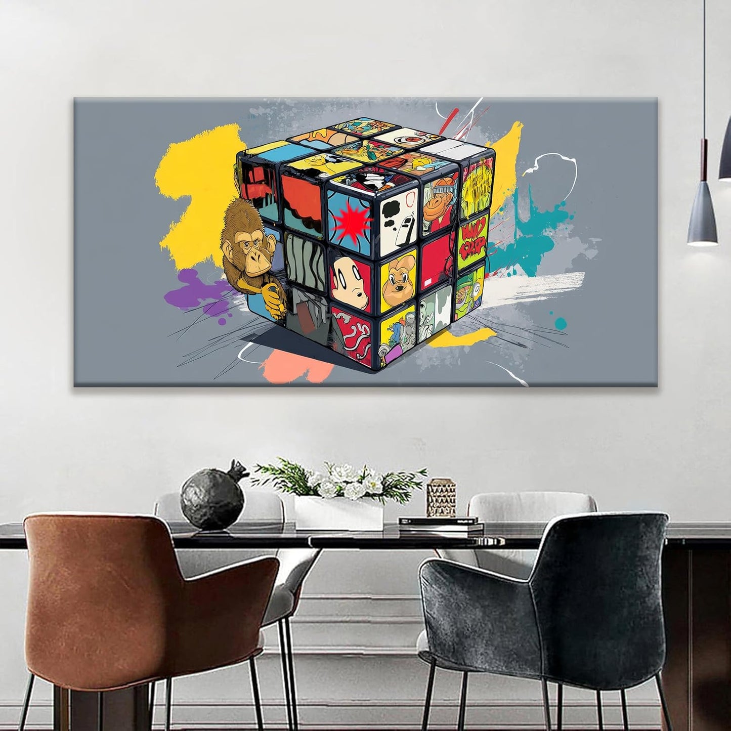 Suconvng Large Abstract Wall Art Graffiti Cube Wall Art Picture Painting Canvas Art Wall Decor Artwork Print Picture For Bedroom Multicolor Office Home Wall Decor Artwork 29 X 58 In
