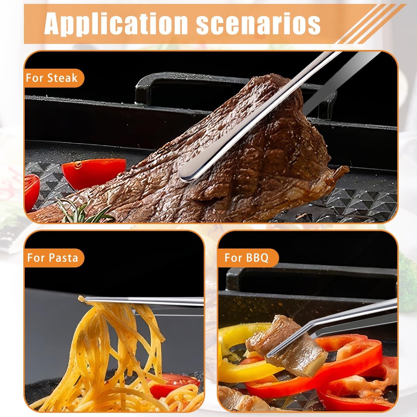 3 Pcs Kitchen Tweezers, 12'' and 11.6" Stainless Steel Tongs For Cooking, Professional Cooking Tongs, Chef Cooking Tweezers, Sea food, BBQ, Plating and Serving