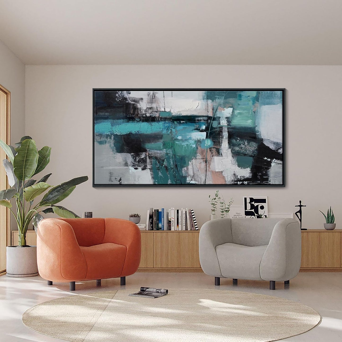 YDYSUNE Teal and Grey Abstract Canvas Wall Art Geometric Turquoise Blue Prints Artwork for Living Room Bedroom Wall Decoration Modern Artwork for Living Room Office Bedroom Home Decoration 29×58IN