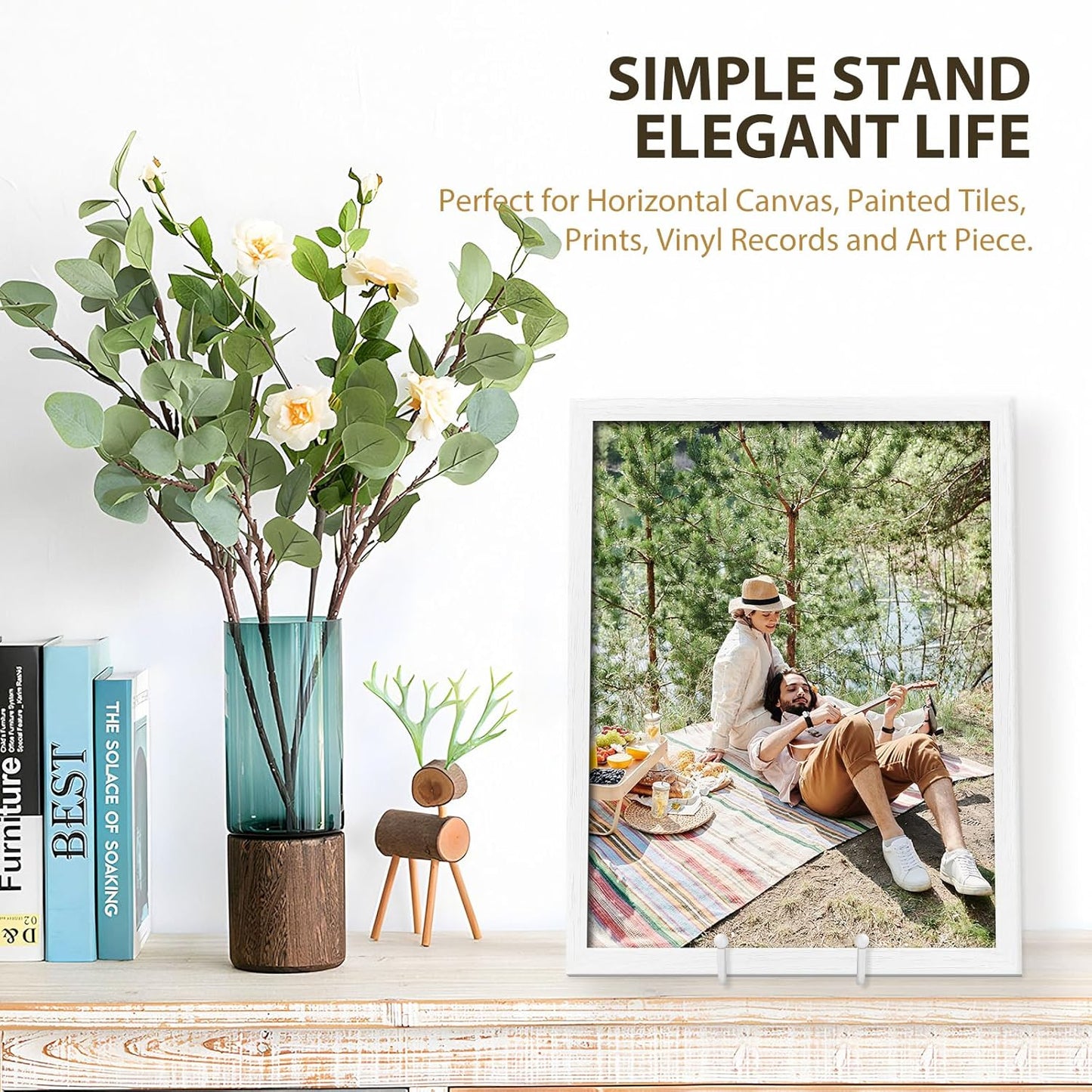 LIONWEI LIONWELI Decorative Plate Stand Holder Picture Frame Stand Easel Display Stand White