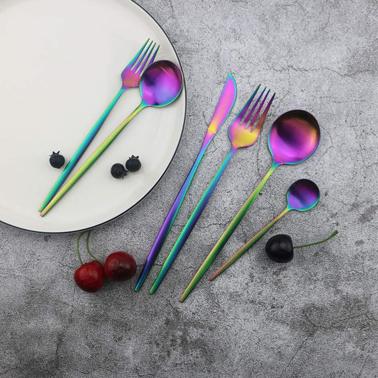 JASHII Silverware Set, 36 Piece Food Grade Stainless Steel Flatware Set Fork Spoon Knife Utensils for Daily Use and Party, Service for 6 Anti Rust, Safe in Dishwasher (Matte Rainbow)