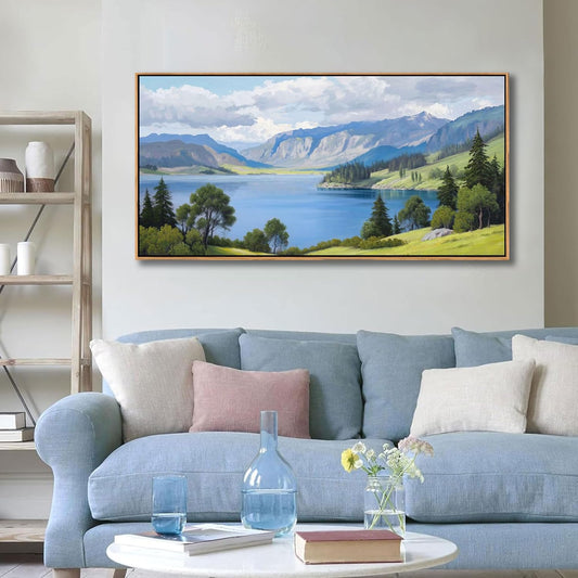 Landscape Wall Art for Living Room - with Mountain and Lake Scenery Pictures Wall Decor Large Canvas Wall Art, Forest and Nature Wall Decor for Bedroom, Green Artwork Prints for Above Bed 20×40IN
