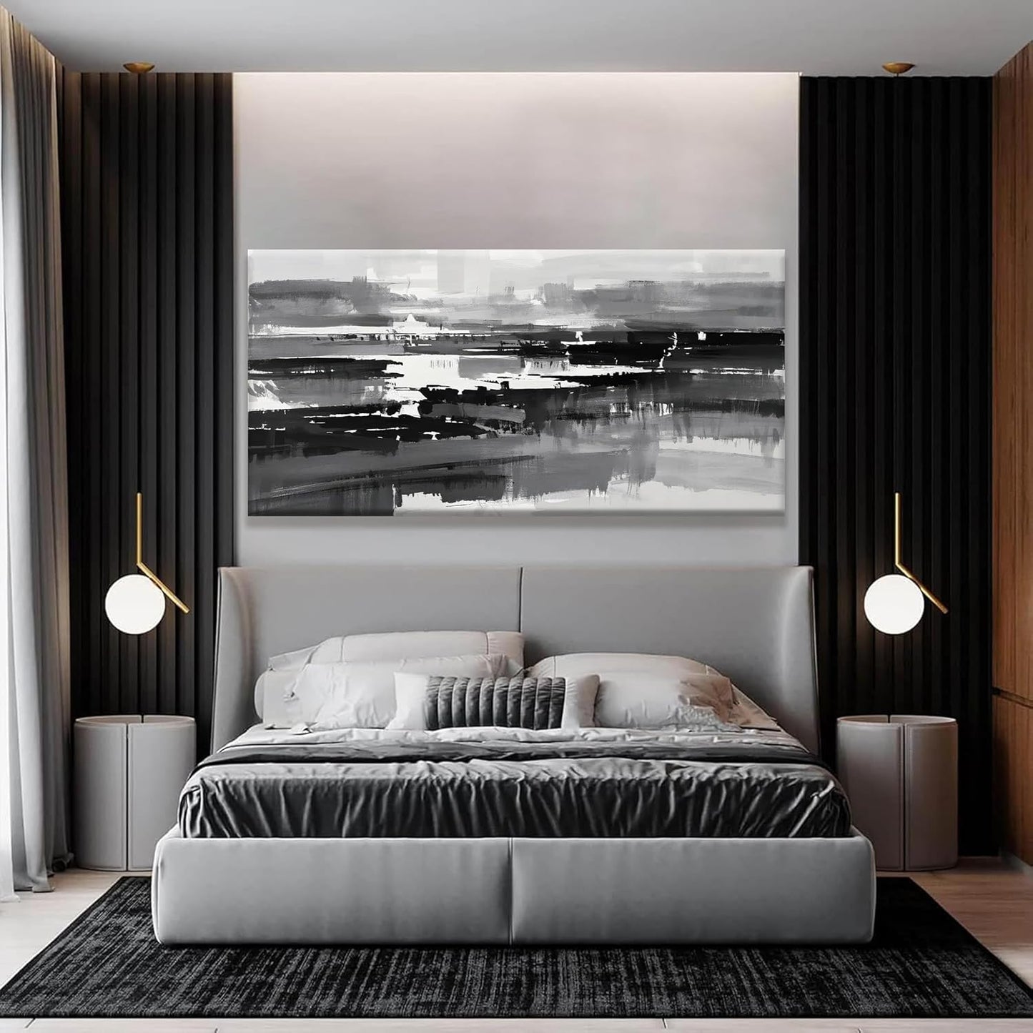 Abstract Wall Art For Living Room Modern Canvas Art Wall Decor Grey White Wall Art For Bedroom Office Decor Grey Abstract Art Painting Ready To Hang Pictures Artwork 24×48 In