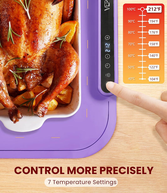 Food Warming Mat for Buffet, VEPOKA Food Warming Mats for Countertop, Silicone Heating Mat with 7 Temperature Levels& Auto Shut-Off, Food Warmers for Parties, Gatherings, Everyday Use