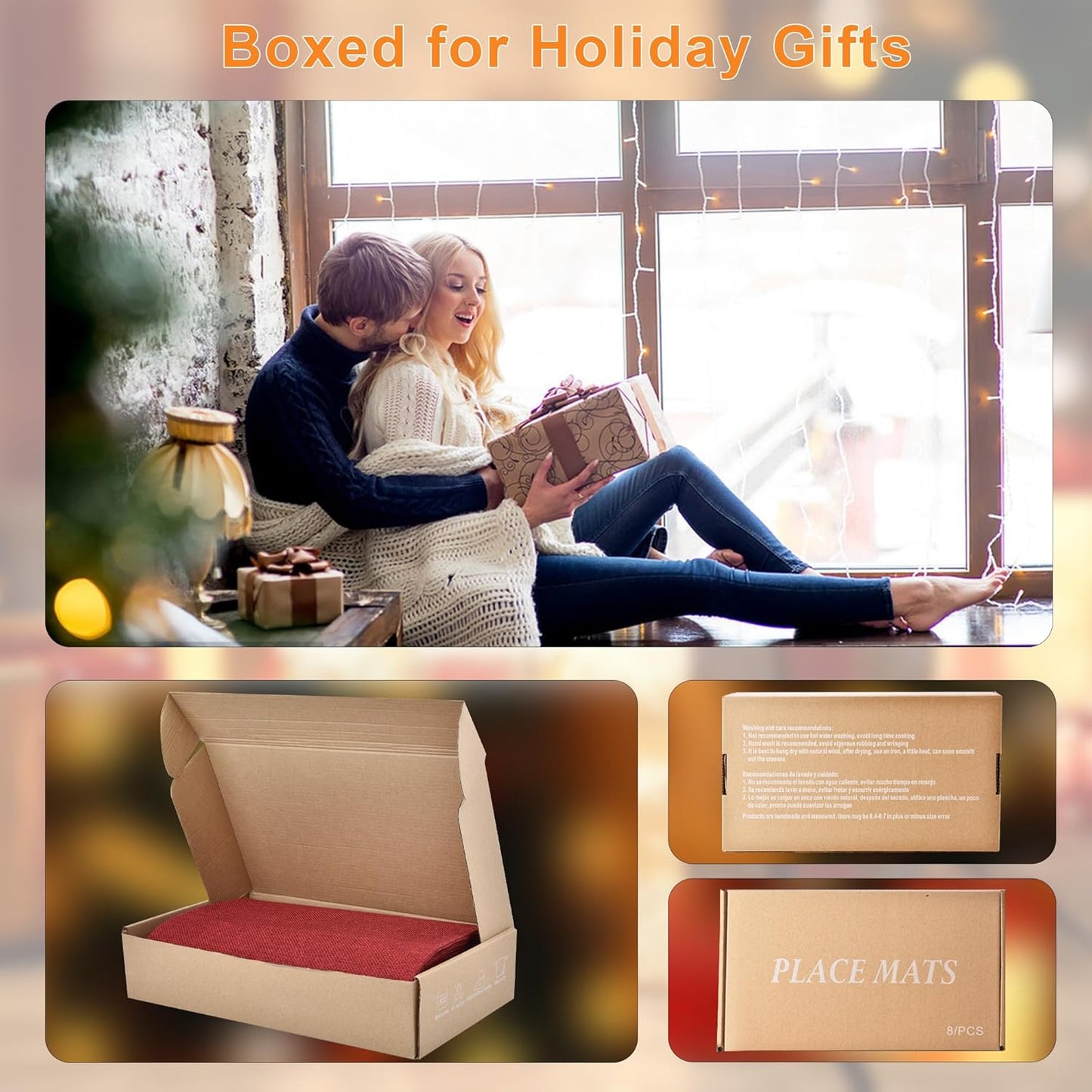 SLKQG Christmas Linen-Look Fabric Placemats Set of 4 - Holiday Dining Table Mats for Festive Decor, Heat Resistant & Machine Washable, Place Mats for Dinner Parties, Xmas Gift for Home (4, Wine Red)