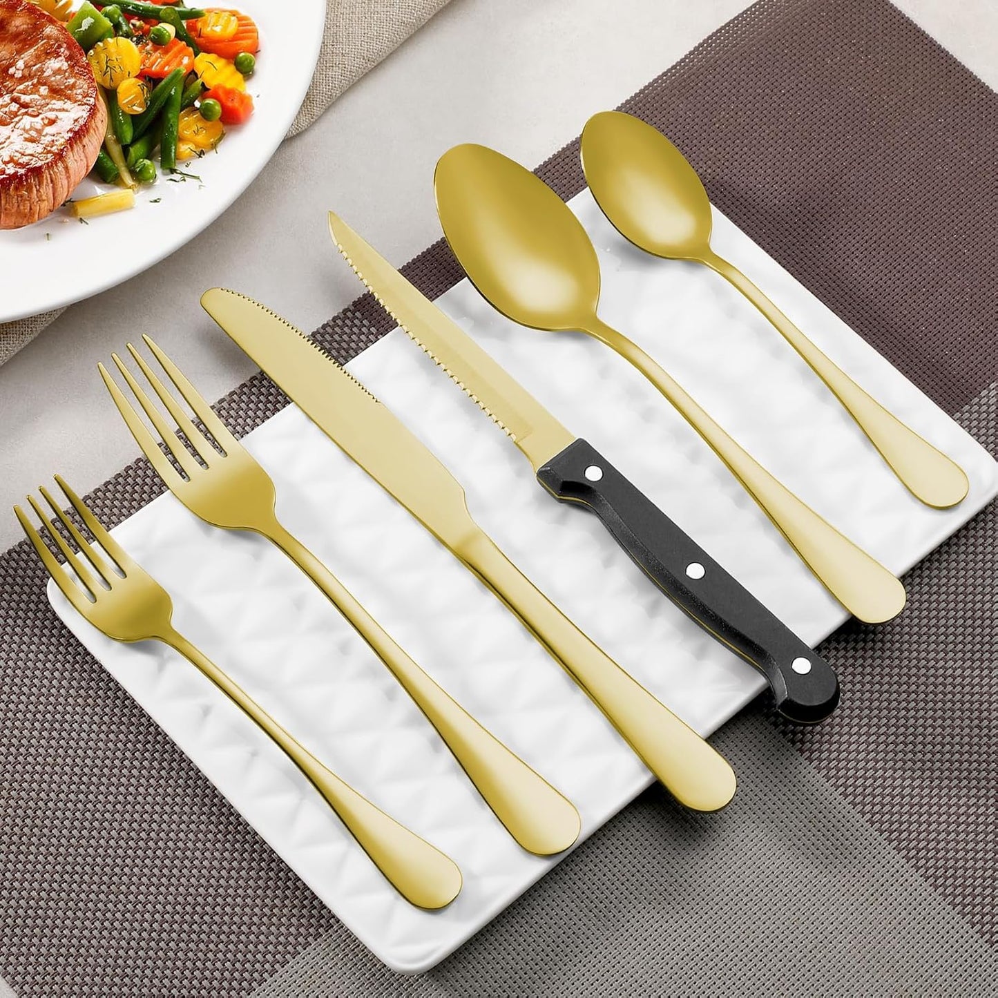 24 Pcs Gold Forks and Spoons Silverware Set, Food Grade Stainless Steel Flatware Cutlery Set for Kitchen and Restaurant, 12 Dinner Fork(8") and 12 Teaspoon(6.7"), Mirror Polished, Dishwasher Safe