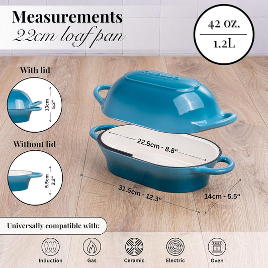 Dutch Oven For Sourdough Bread Baking – Enamelled Cast Iron Bread Loaf Pot – Oven Safe Non Stick Bread Pot – Rectangular,Light Blue, 24cm x 16cm – by Nuovva