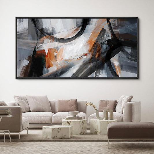 KLAKLA Wall Art for Living Room - Black and Orange Boho Abstract Canvas Framed Wall Decor Office Bedroom Art Modern Large Picture Artwork for Walls Prints Paintings Artwork 58x29 Inches