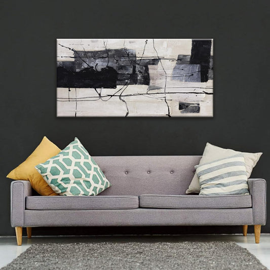 Black Abstract Wall Art prints Decor Grunge Room Decor Art Canvas Wall Decoration 24" x 48" Painting Black And White Artwork for Bedroom Home Office Dining Room Decor