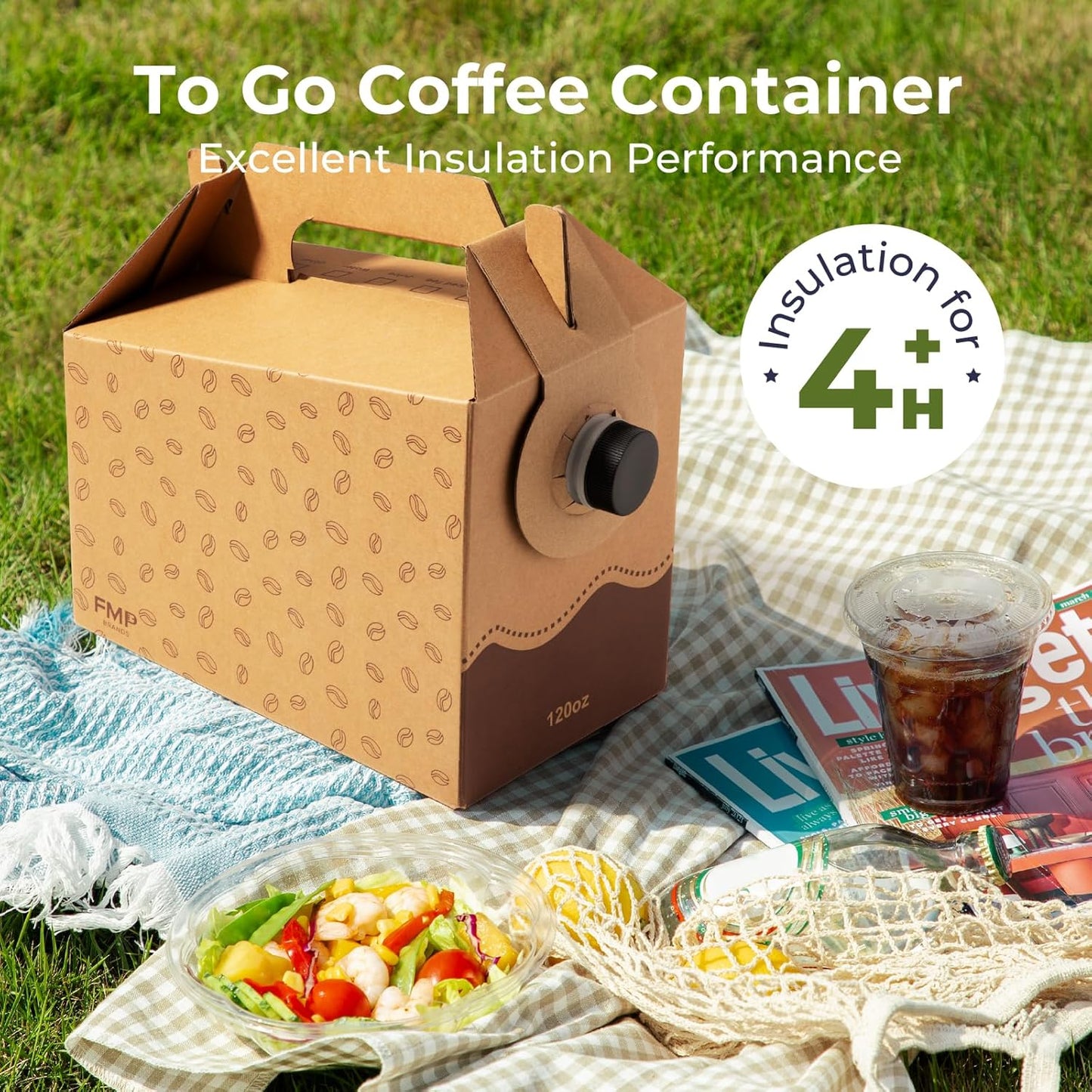 Fit Meal Prep 5 Pack 120 oz Disposable Coffee Dispensers with Handle, Insulated to Go Storage Containers, Portable Coffee Box Cold Hot Drink Dispenser Bulk for Party, Catering, Office, Take Out