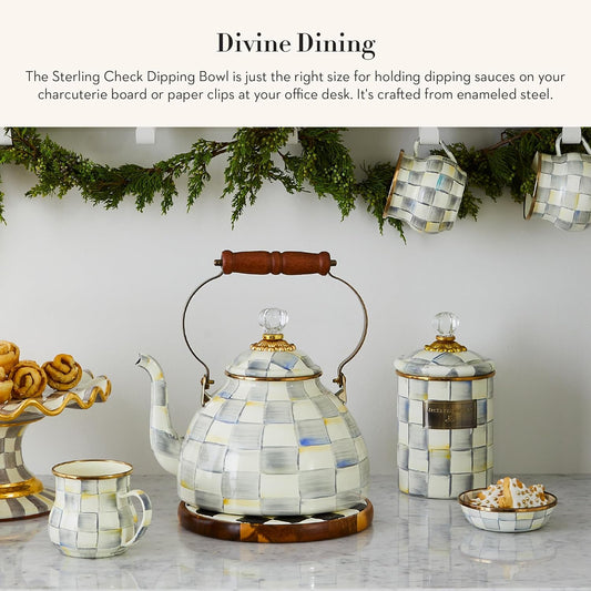 MACKENZIE-CHILDS Enamel Dipping Bowl, Small Serving Bowl for Entertaining, Gray-and-White Sterling Check