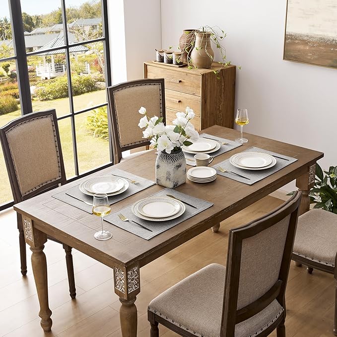 Romanstile Cloth Placemats Set of 6-12 x 18 Inch, Heat Resistant Double Layered Thickened Burlap Place Mats, Washable Linen Farmhouse Table Mats for Kitchen/Dining/Party/Outdoor, Light Grey