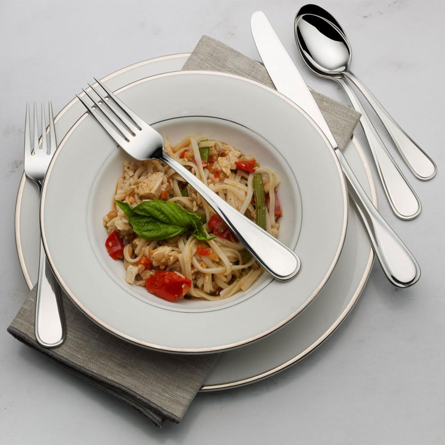 Mikasa Bravo 101 Piece Silverware Set, 18/10 Stainless Steel Flatware Service for 12, Includes 5 Piece Serving Set and 12 Extra Coffee Spoons