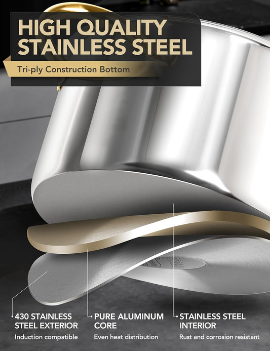 MICHELANGELO Stainless Steel Stock Pots - 8 Quart Pot with Lid, Soup Pot Induction Compatible, Cooking Pots with Riveted Handle, Oven & Dishwasher Safe