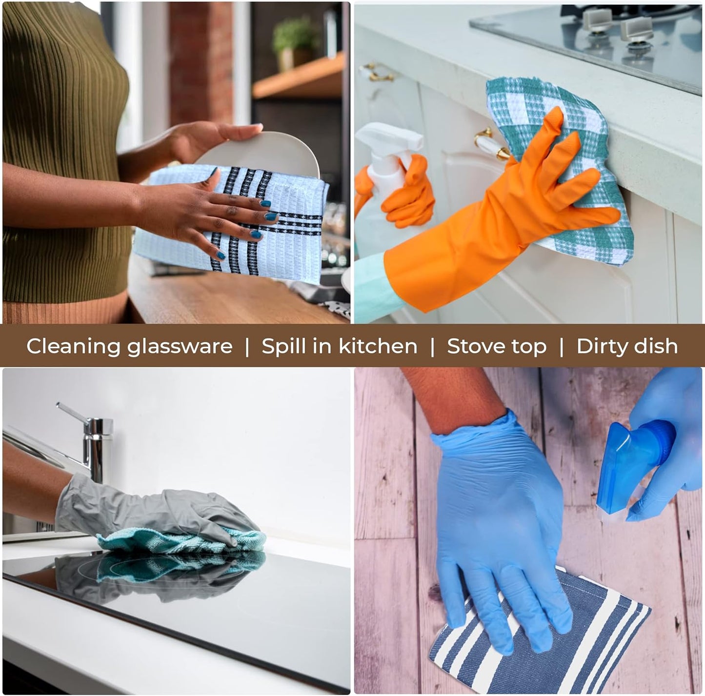 Urban Villa Cotton Dish Cloth Set of 8, Highly Absorbent Super Soft Quick Drying 12x12 Inch Dish Cloths for Kitchen Cleaning & Drying Dishes Mitered Corner Trendy Stripes Kitchen Towels - Aqua/White