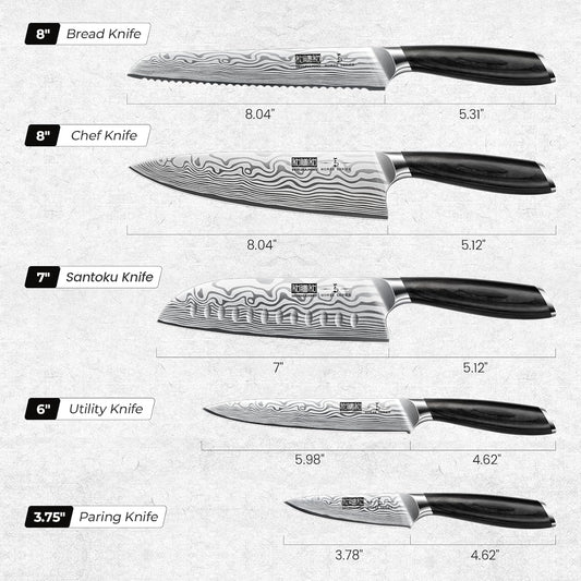 HOSHANHO 5 Pieces Knife Set, Professional Powder Steel Chef Knife Set, Ultra Sharp Japanese Kitchen Knives Set with Ergonomic Pakkawood Handle