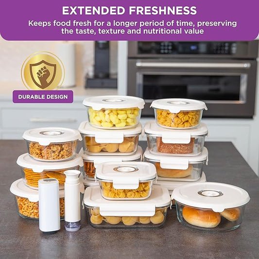HOLDN’ STORAGE Vacuum Food Storage Containers, Set of 12 Glass Containers with Electronic & Manual Pump - Keep Food Fresh Longer, BPA-Free Glass, Leak-Proof, Ideal for Meal Prep, Marinating