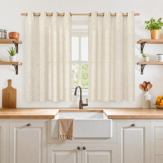 YoungsTex Linen Curtains 54 Inches Long for Kitchen, Bronze Grommet Textured Window Drapes Privacy Light Filtering for Bedroom Bathroom Decorative, 52 x 54 Inch, 2 Panels