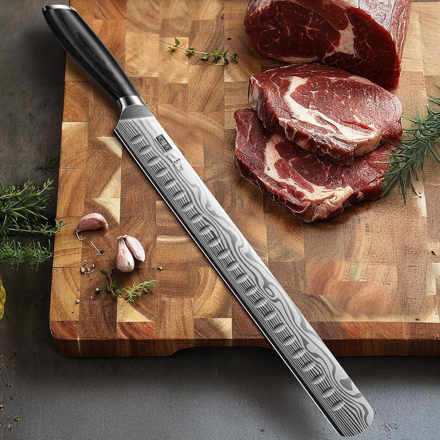 HOSHANHO 12 Inch Carving Knife, Razor Sharp Brisket Knife with Pakkawood Handle, Japanese High Carbon Powder Steel Slicing Knives for BBQ Brisket Turkey Ham Rib Roast