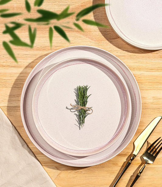 TheTerra Ceramic Dinnerware Sets for 6, 18 Pieces Porcelain Lightweight Speckled Plates and Bowls Sets, Scratch Resistant Dish Set, Oven & Microwave & Dishwasher Safe, Primrose Pink