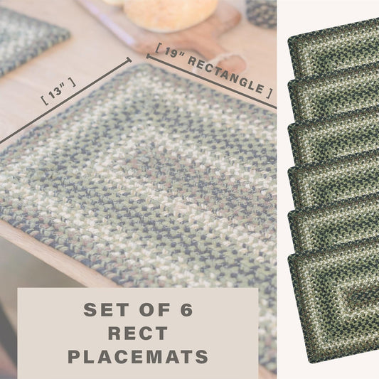 Homespice Pinecone Dining Placemats, Warm Country Rustic Decor, Set of 6, Green - 13x19 Rectangle Table Mats - Vibrant Colors, Durable, Easy to Clean and Protects Furniture