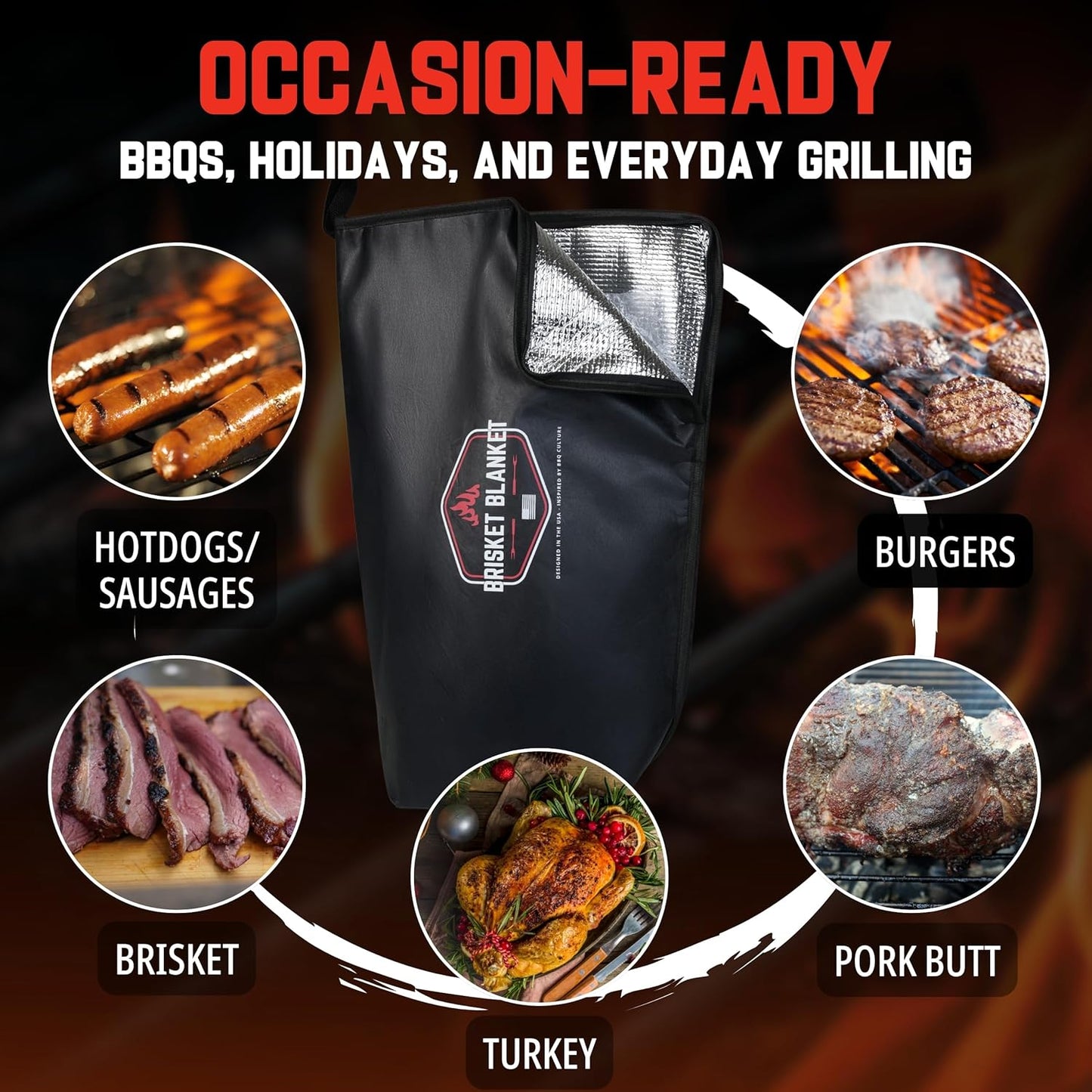 Brisket Blanket™ - BBQ Blanket for Resting Meat | Heavy Duty Insulated Smoker Bag with Wide Mouth | Reusable BBQ Accessories for Brisket, Pork, Turkey | Meat Warmer & Gift for Men, Grilling & Smoking