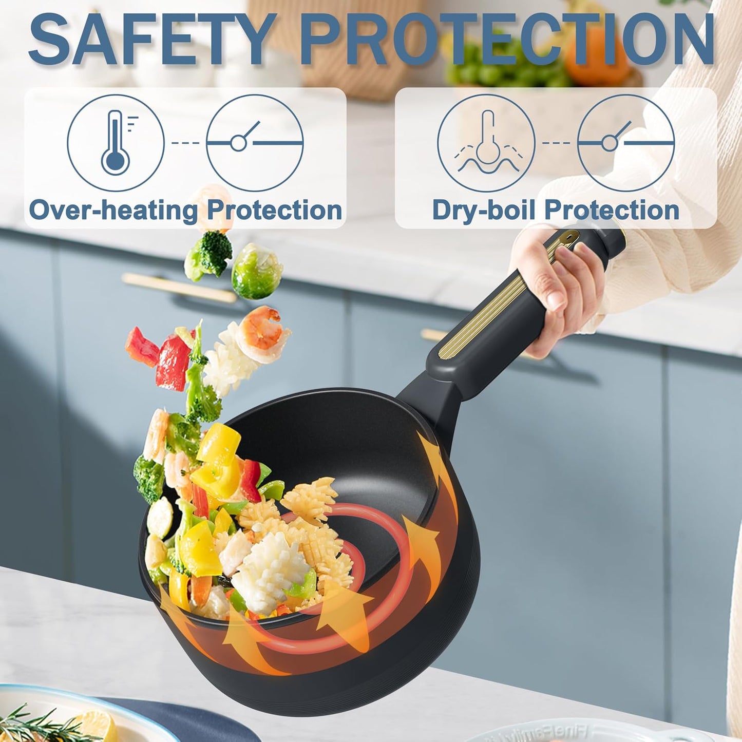 TOPWIT Hot Pot Electric with Steamer, 2L Multifunctional Electric Pot, Non-Stick Sauté Pan, Portable Pot for Steak, Fried Rice, Ramen, Soup with Dual Power Control (Spatula Not Included), Grey