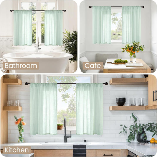 BGment Sage Green Linen Curtains 40 Inch Length for Short Kitchen Cafe Windows - Small Drapes Lightweight Country Boho Rustic Decor for Office Over Sink Rod Pocket, 2 Panels Set, 30 X 40 Inch