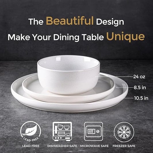 AmorArc Dinnerware Sets for 4, 12 Pieces Ceramic Plates and Bowls Set, Handcrafted Stoneware Plates Sets, Dishwasher & Microwave Safe Dishes