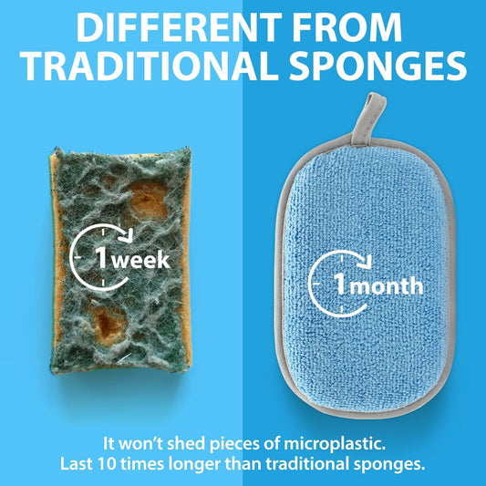All-Purpose Sponges Kitchen, Non Scratch Dish Sponge for Washing Dishes Cleaning Kitchen, Rough Scrubbers Side for Non-Stick Cookware, Soft Microfiber Scrub Side for Dishes(6 Pack, Large)