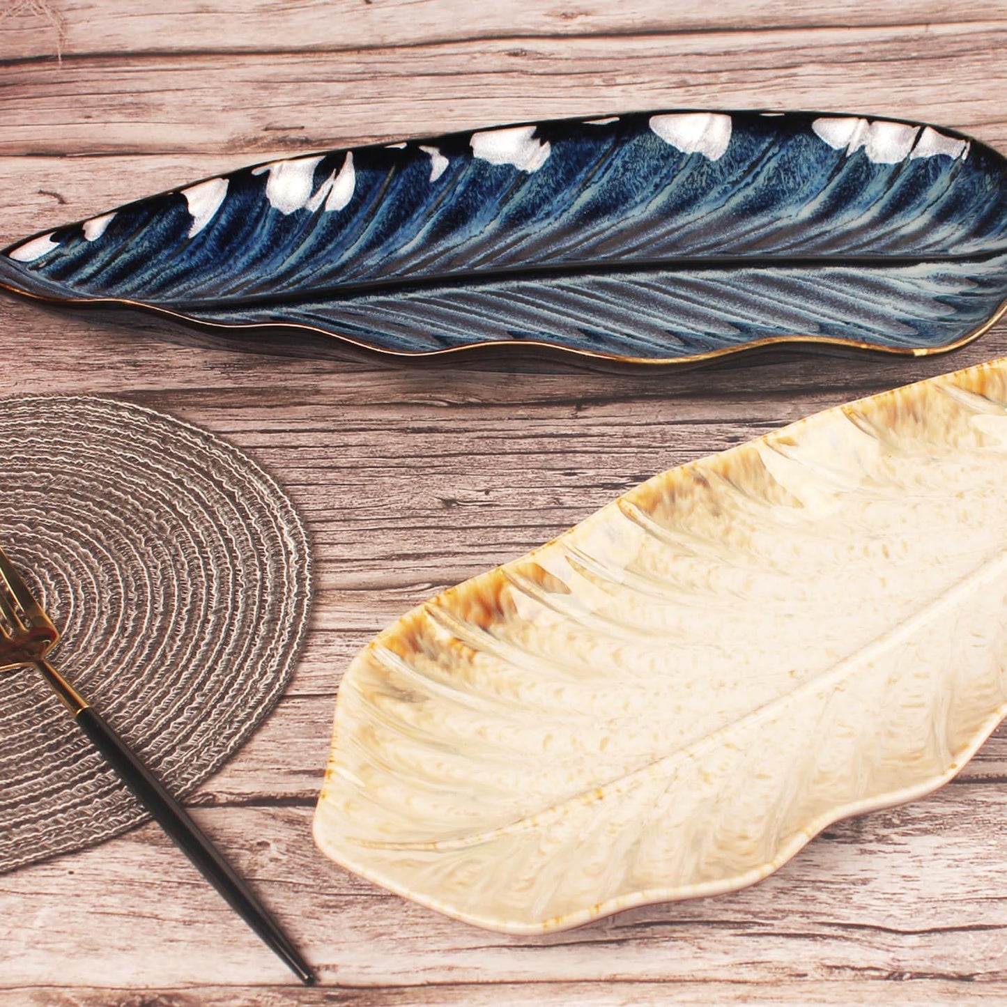 Serving Platter Olives Plate Set of 2, Large Serving Tray for Entertaining, Porcelain Trays and Platters, Salad Appetizer Tray,Dishwasher & Microwave Safe, Royal blue 14.5 Inch