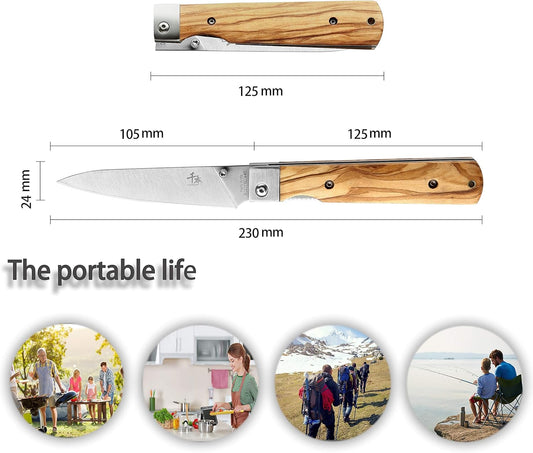 SENBON 440A stainless steel Ultra sharp pocket folding Japanese peeling utility knife Natural Olive Handle Camping trip Outdoor Portable knife